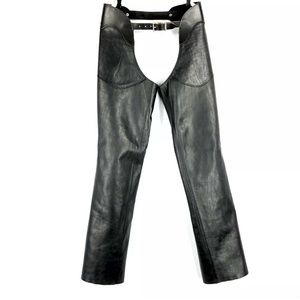 Buckle Hide Motorcycle Leather Chaps Black Leather